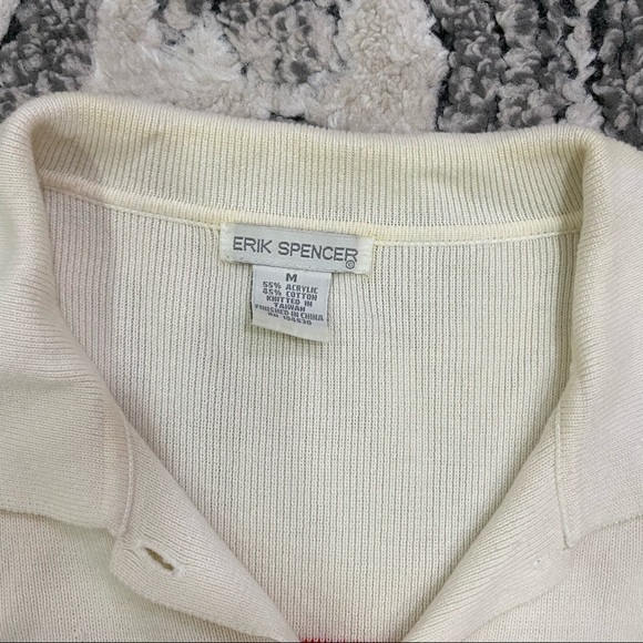 Red, Tan & Creme Button Up Collared Sweater - Picture 3 of 4